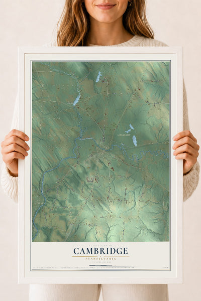 Map of Cambridge, Pennsylvania, 18 x 24 inch print in a white wood frame