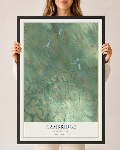 Map of Cambridge, Pennsylvania, 24 x 36 inch print in a black wood frame