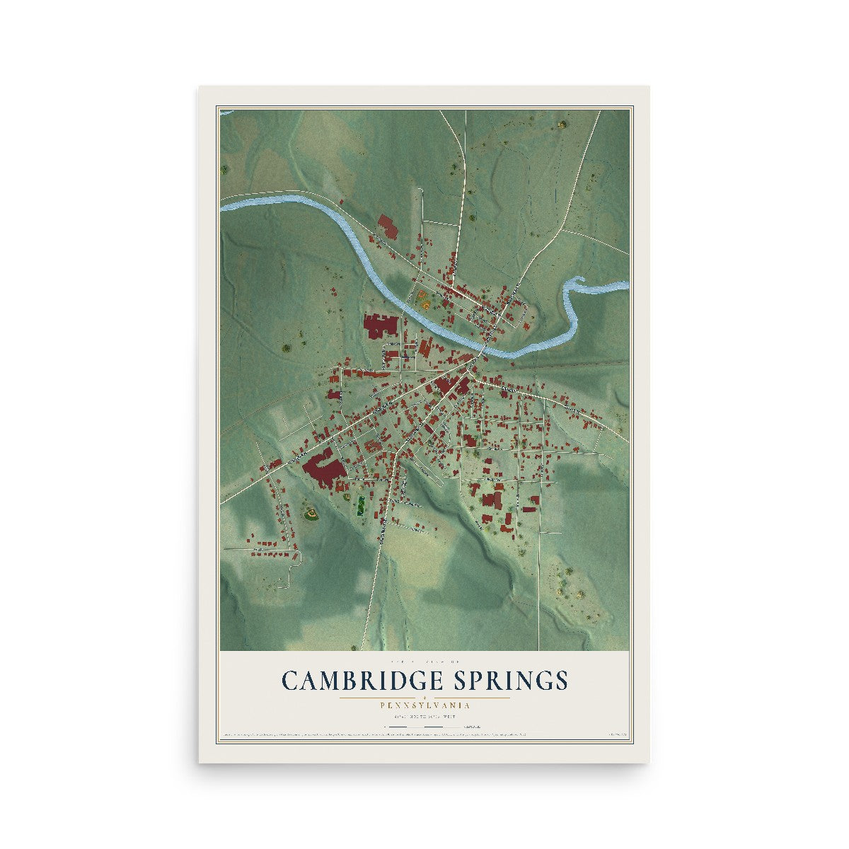 Map of Cambridge Springs, Pennsylvania, 12 x 18 inch unframed archival matte print