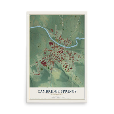 Map of Cambridge Springs, Pennsylvania, 12 x 18 inch unframed archival matte print