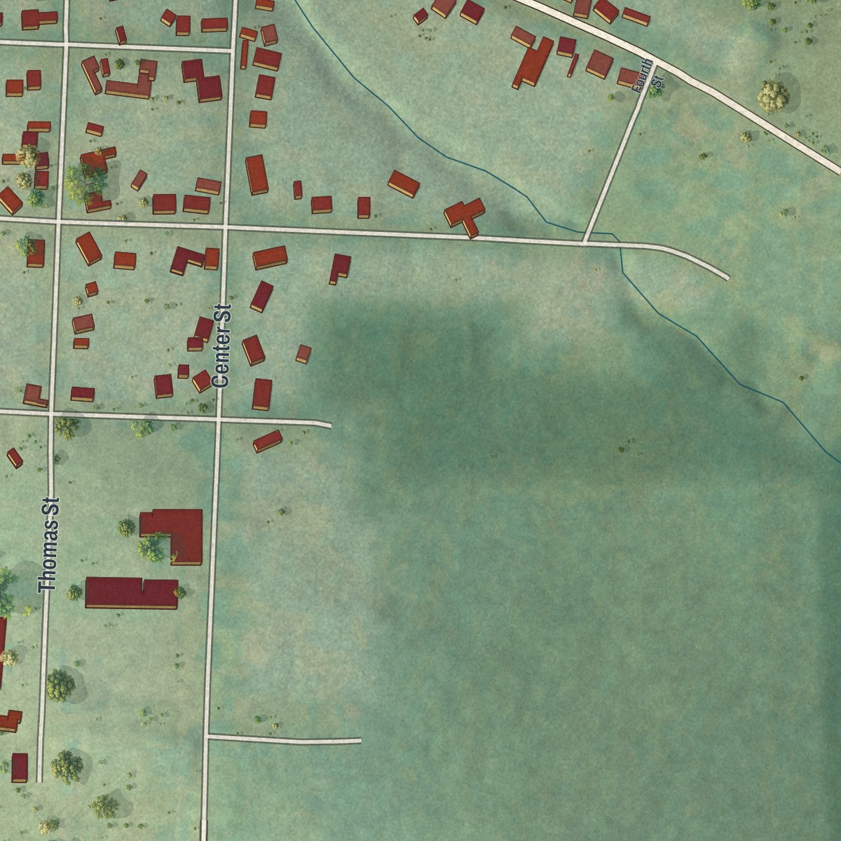 Second close-up of the map of Cambridge Springs, Pennsylvania print showing more streets and buildings