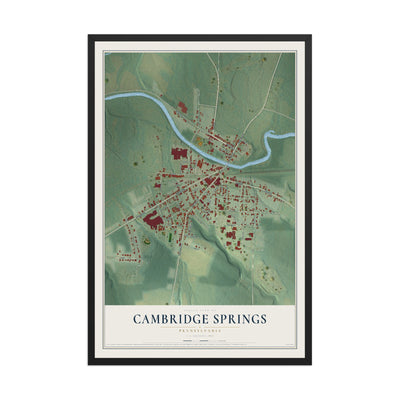 Map of Cambridge Springs, Pennsylvania, 12 x 18 inch print in a black wood frame