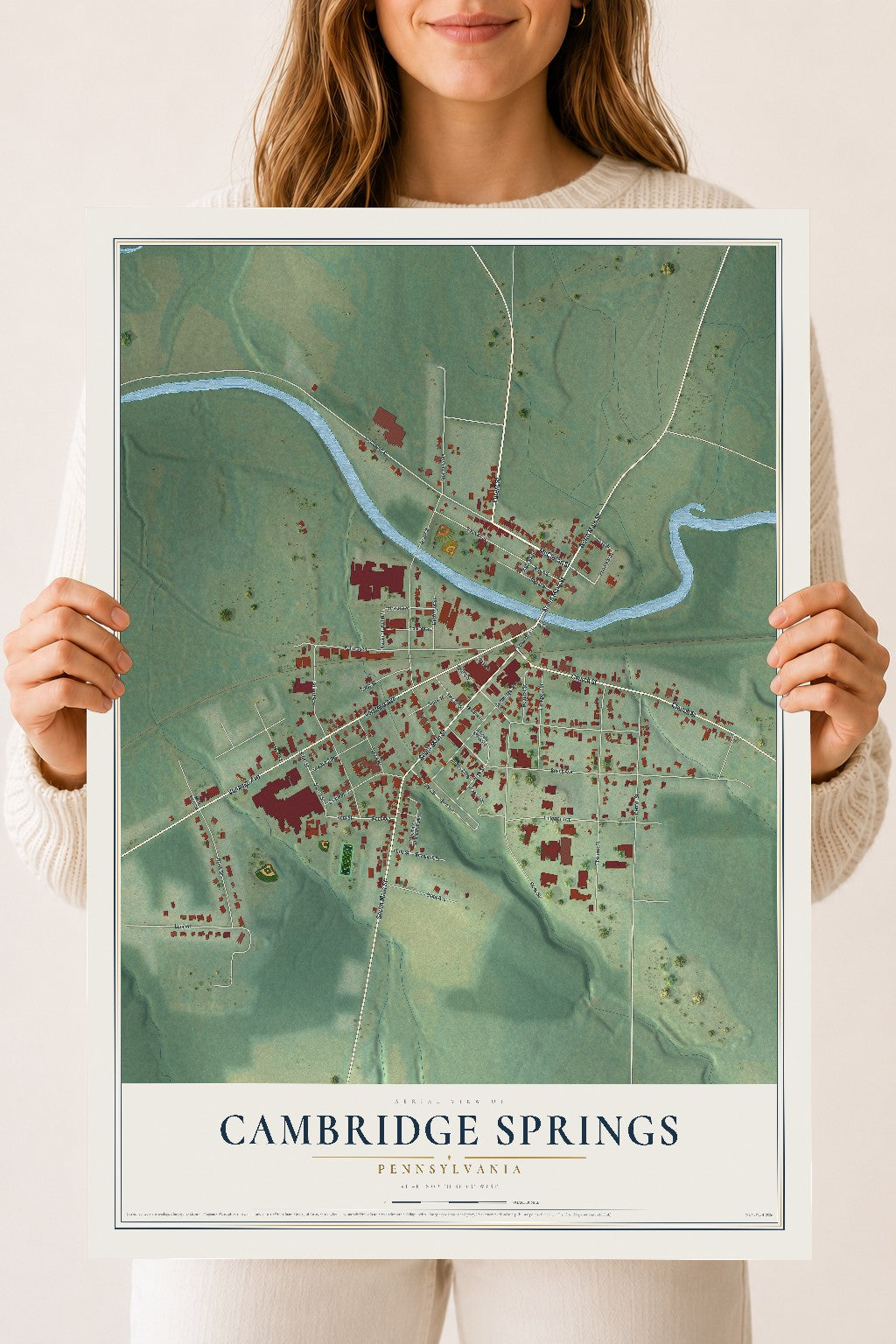 Map of Cambridge Springs, Pennsylvania, 18 x 24 inch unframed archival matte print