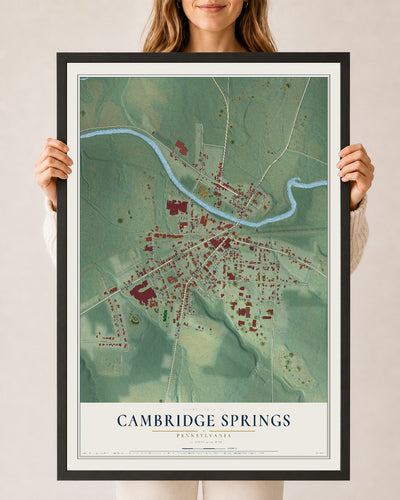 Map of Cambridge Springs, Pennsylvania, 24 x 36 inch print in a black wood frame