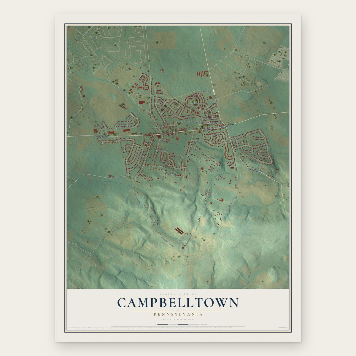 Campbelltown, Pennsylvania map print, the full design