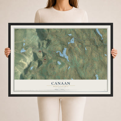 Map of Canaan, Pennsylvania, 24 x 36 inch print in a black wood frame