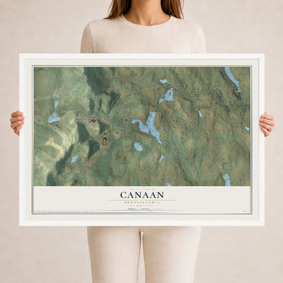 Map of Canaan, Pennsylvania, 24 x 36 inch print in a white wood frame