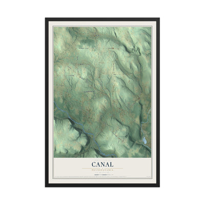 Map of Canal, Pennsylvania, 12 x 18 inch print in a black wood frame