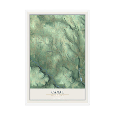 Map of Canal, Pennsylvania, 12 x 18 inch print in a white wood frame