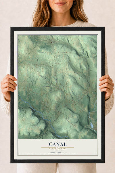 Map of Canal, Pennsylvania, 18 x 24 inch print in a black wood frame