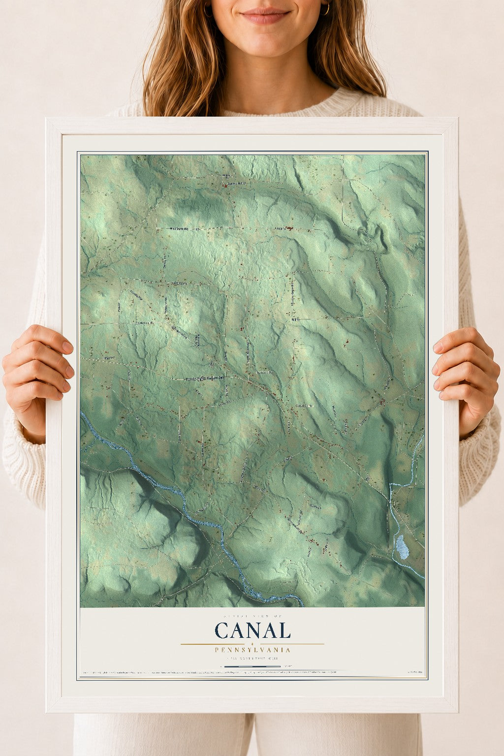 Map of Canal, Pennsylvania, 18 x 24 inch print in a white wood frame