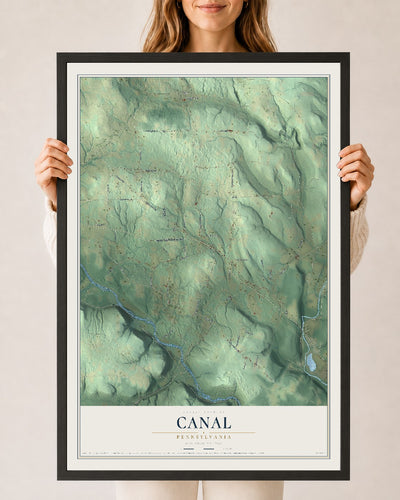 Map of Canal, Pennsylvania, 24 x 36 inch print in a black wood frame