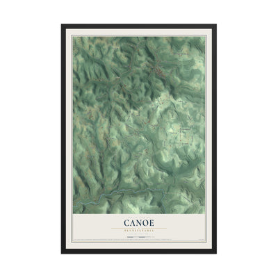 Map of Canoe, Pennsylvania, 12 x 18 inch print in a black wood frame