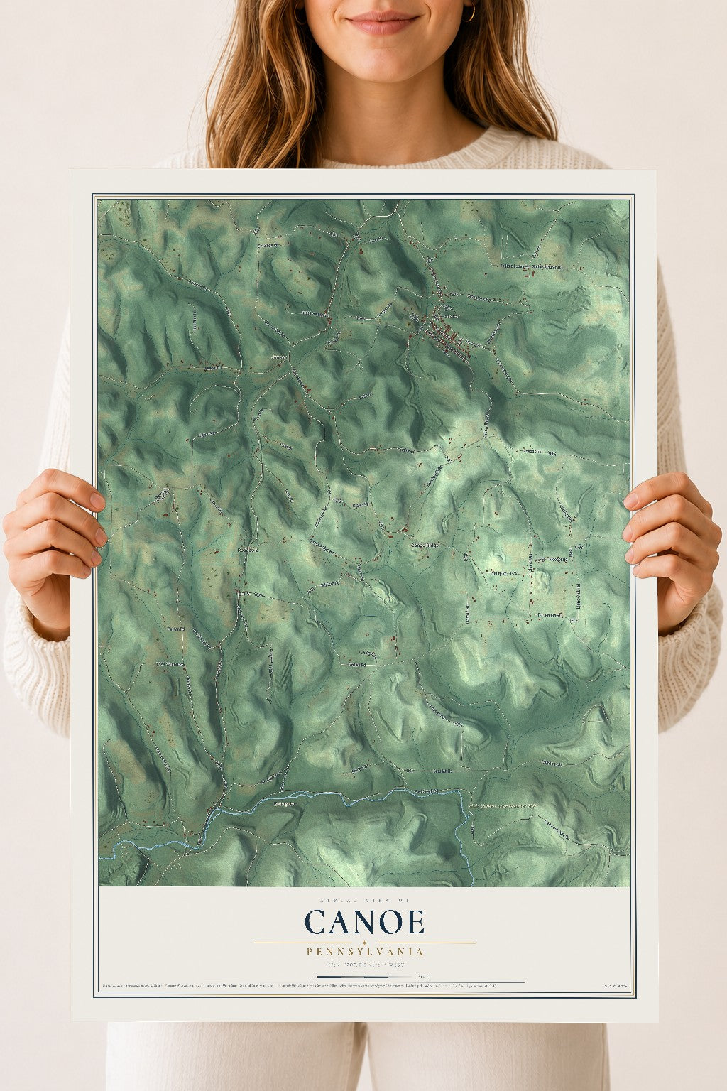 Map of Canoe, Pennsylvania, 18 x 24 inch unframed archival matte print
