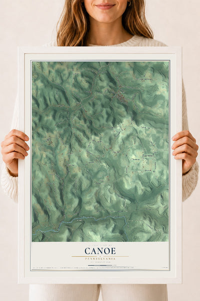 Map of Canoe, Pennsylvania, 18 x 24 inch print in a white wood frame