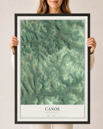 Map of Canoe, Pennsylvania, 24 x 36 inch print in a black wood frame
