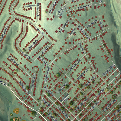 Close-up of the map of Canonsburg, Pennsylvania print showing street and building detail