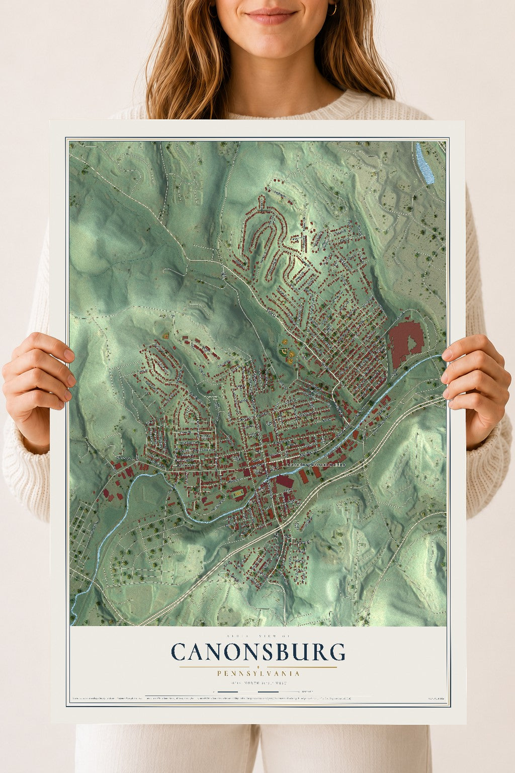 Map of Canonsburg, Pennsylvania, 18 x 24 inch unframed archival matte print