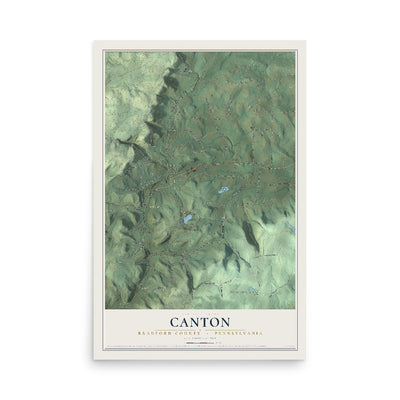 Map of Canton, Bradford County, Pennsylvania, 12 x 18 inch unframed archival matte print