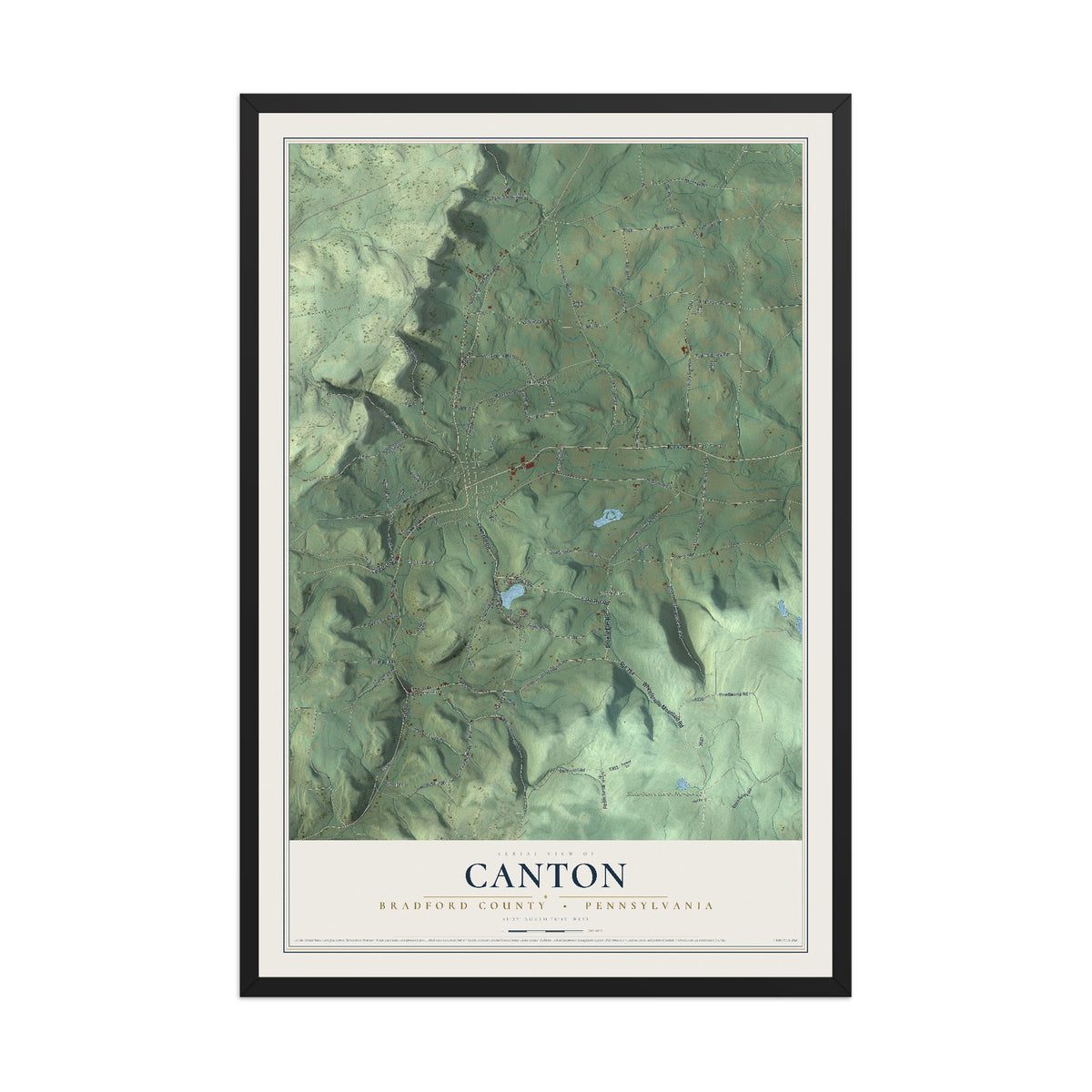 Map of Canton, Bradford County, Pennsylvania, 12 x 18 inch print in a black wood frame