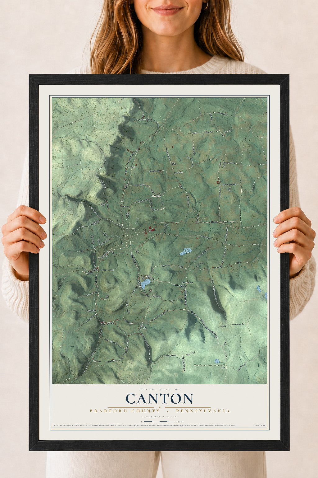 Map of Canton, Bradford County, Pennsylvania, 18 x 24 inch print in a black wood frame