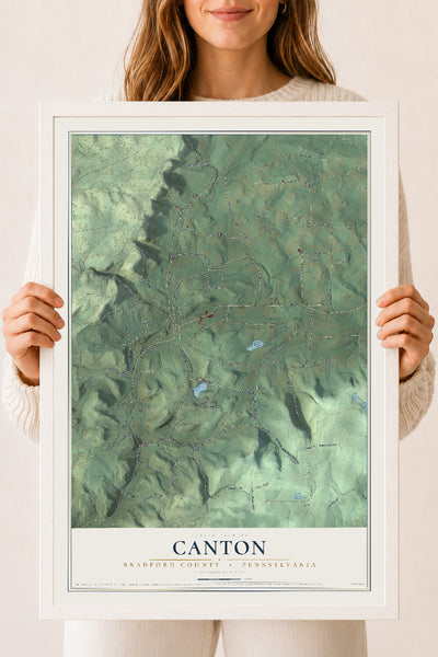 Map of Canton, Bradford County, Pennsylvania, 18 x 24 inch print in a white wood frame