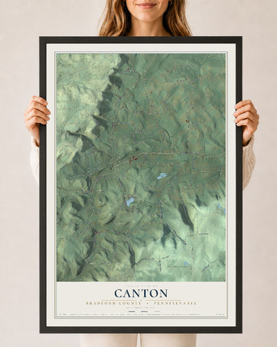 Map of Canton, Bradford County, Pennsylvania, 24 x 36 inch print in a black wood frame