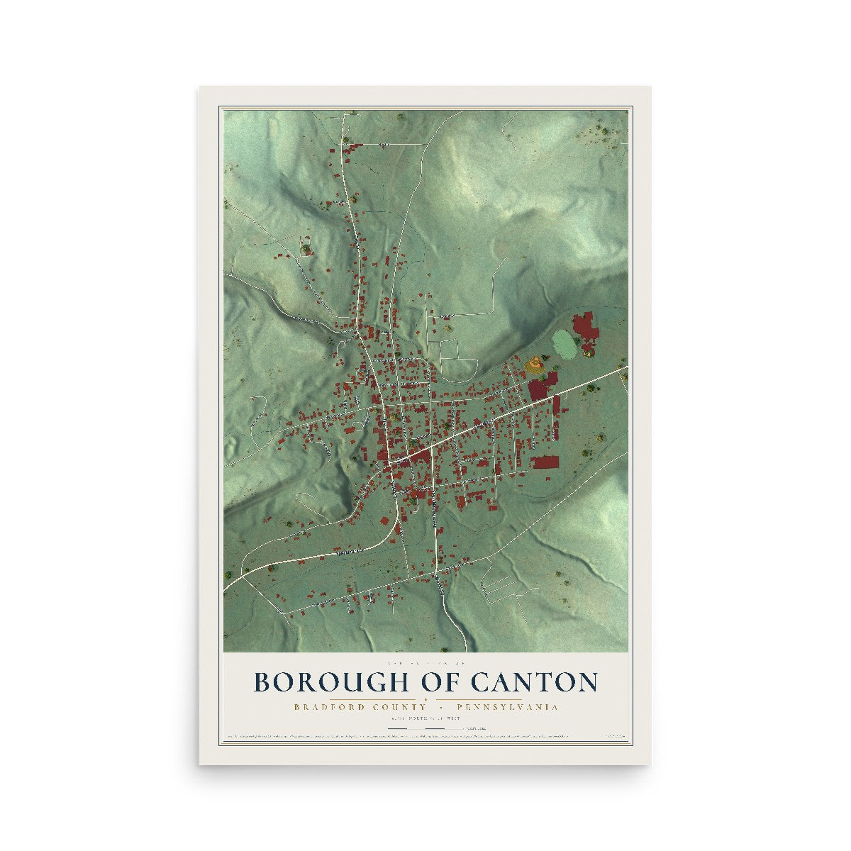 Map of the Borough of Canton, Bradford County, Pennsylvania, 12 x 18 inch unframed archival matte print