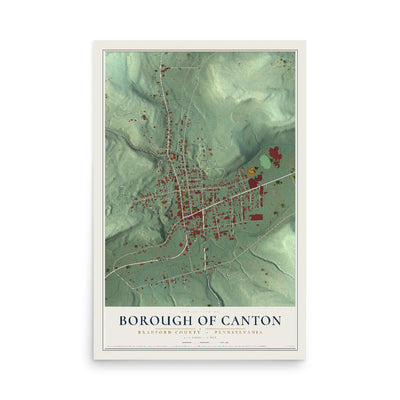 Map of the Borough of Canton, Bradford County, Pennsylvania, 12 x 18 inch unframed archival matte print