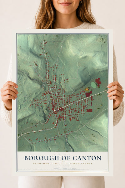 Map of the Borough of Canton, Bradford County, Pennsylvania, 18 x 24 inch unframed archival matte print