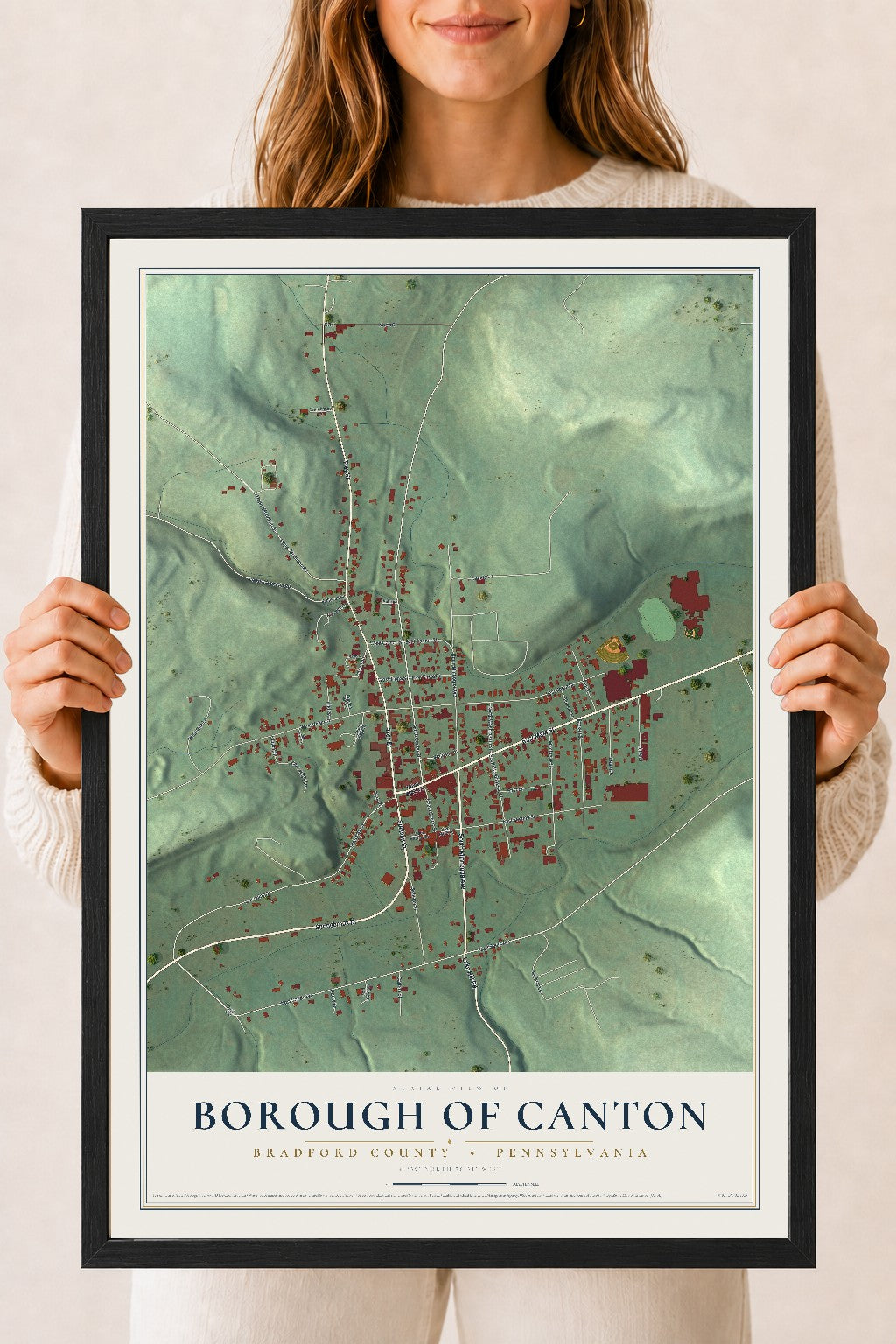 Map of the Borough of Canton, Bradford County, Pennsylvania, 18 x 24 inch print in a black wood frame