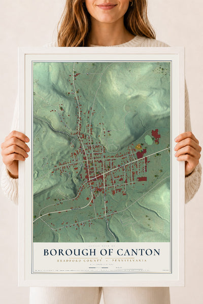 Map of the Borough of Canton, Bradford County, Pennsylvania, 18 x 24 inch print in a white wood frame