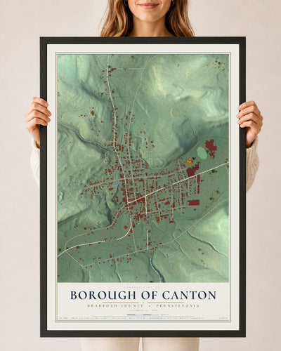 Map of the Borough of Canton, Bradford County, Pennsylvania, 24 x 36 inch print in a black wood frame