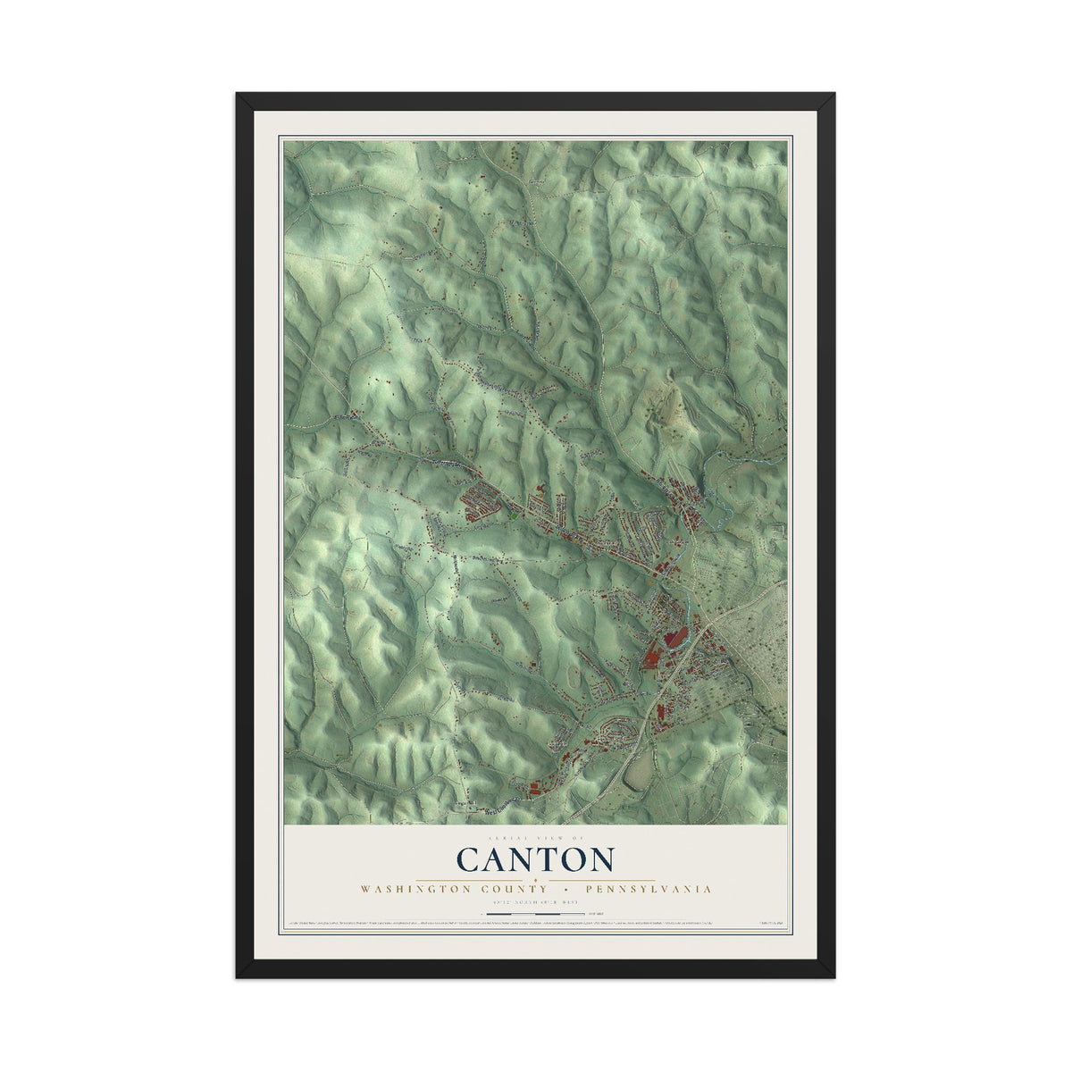 Map of Canton, Washington County, Pennsylvania, 12 x 18 inch print in a black wood frame