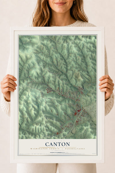 Map of Canton, Washington County, Pennsylvania, 18 x 24 inch print in a white wood frame