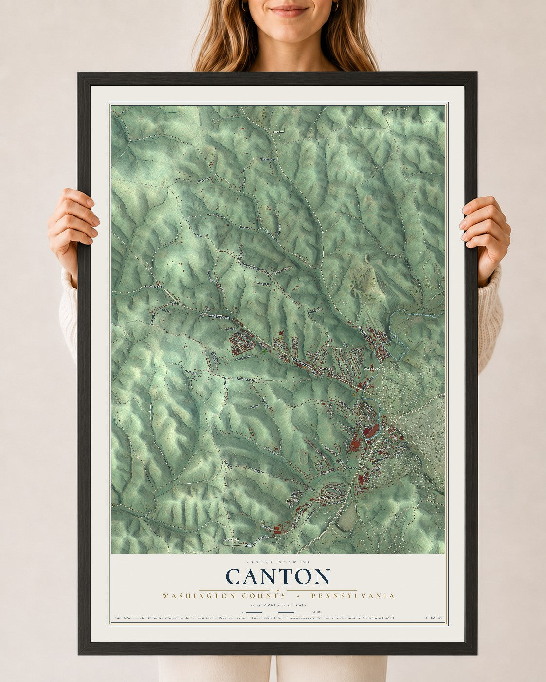 Map of Canton, Washington County, Pennsylvania, 24 x 36 inch print in a black wood frame
