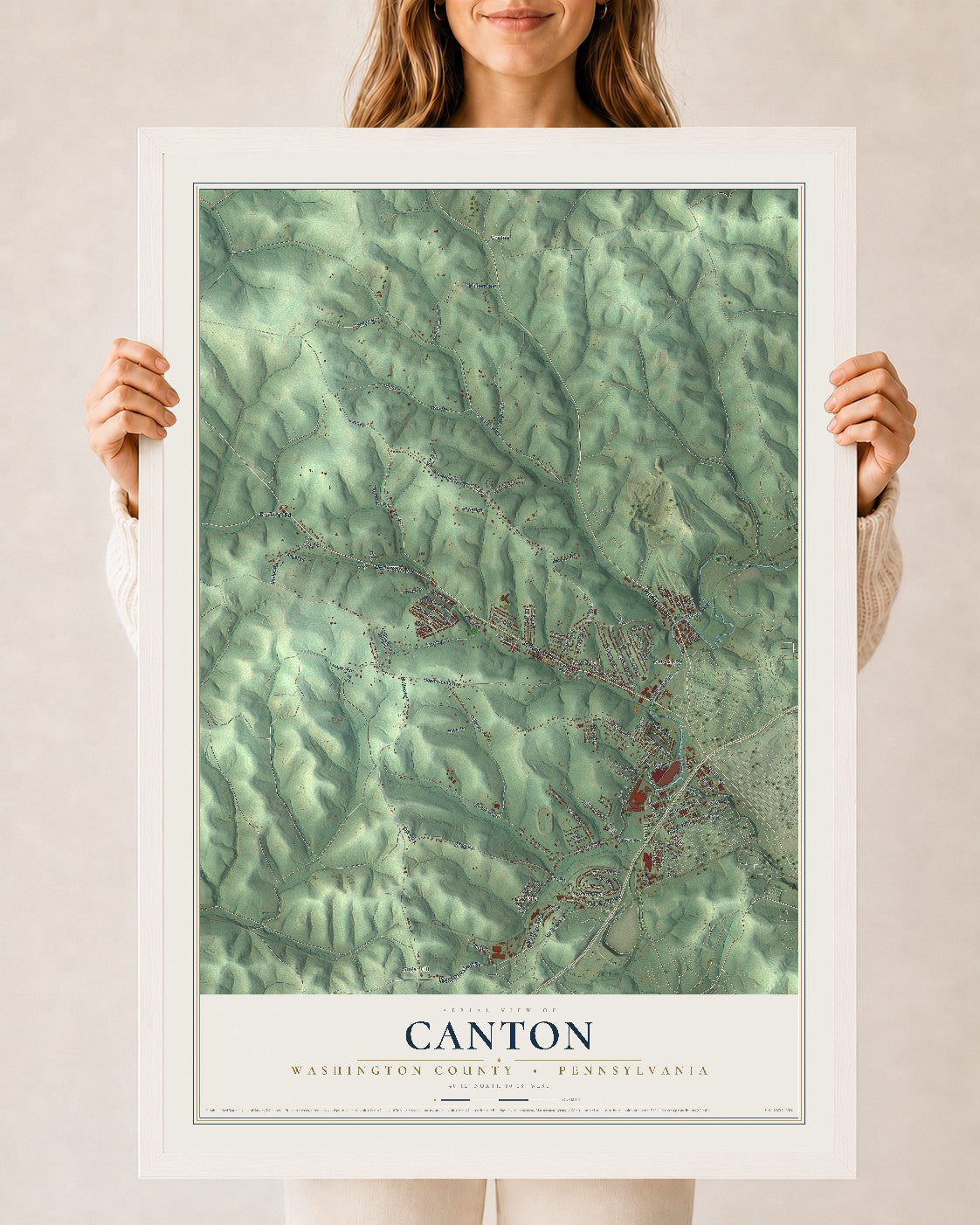 Map of Canton, Washington County, Pennsylvania, 24 x 36 inch print in a white wood frame