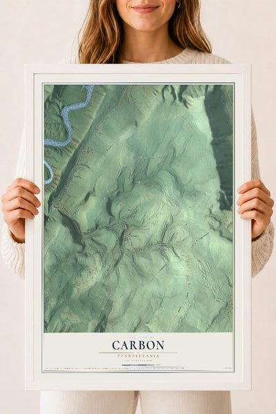 Map of Carbon, Pennsylvania, 18 x 24 inch print in a white wood frame