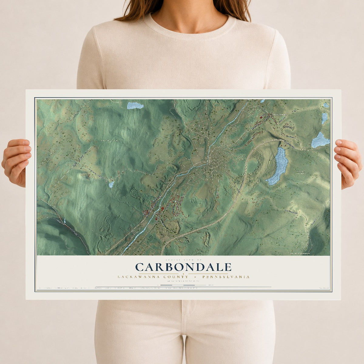 Map of Carbondale, Lackawanna County, Pennsylvania, 12 x 18 inch unframed archival matte print