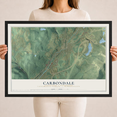 Map of Carbondale, Lackawanna County, Pennsylvania, 18 x 24 inch print in a black wood frame