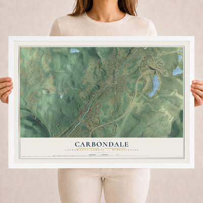 Map of Carbondale, Lackawanna County, Pennsylvania, 18 x 24 inch print in a white wood frame