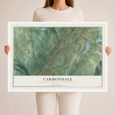 Map of Carbondale, Lackawanna County, Pennsylvania, 24 x 36 inch print in a white wood frame