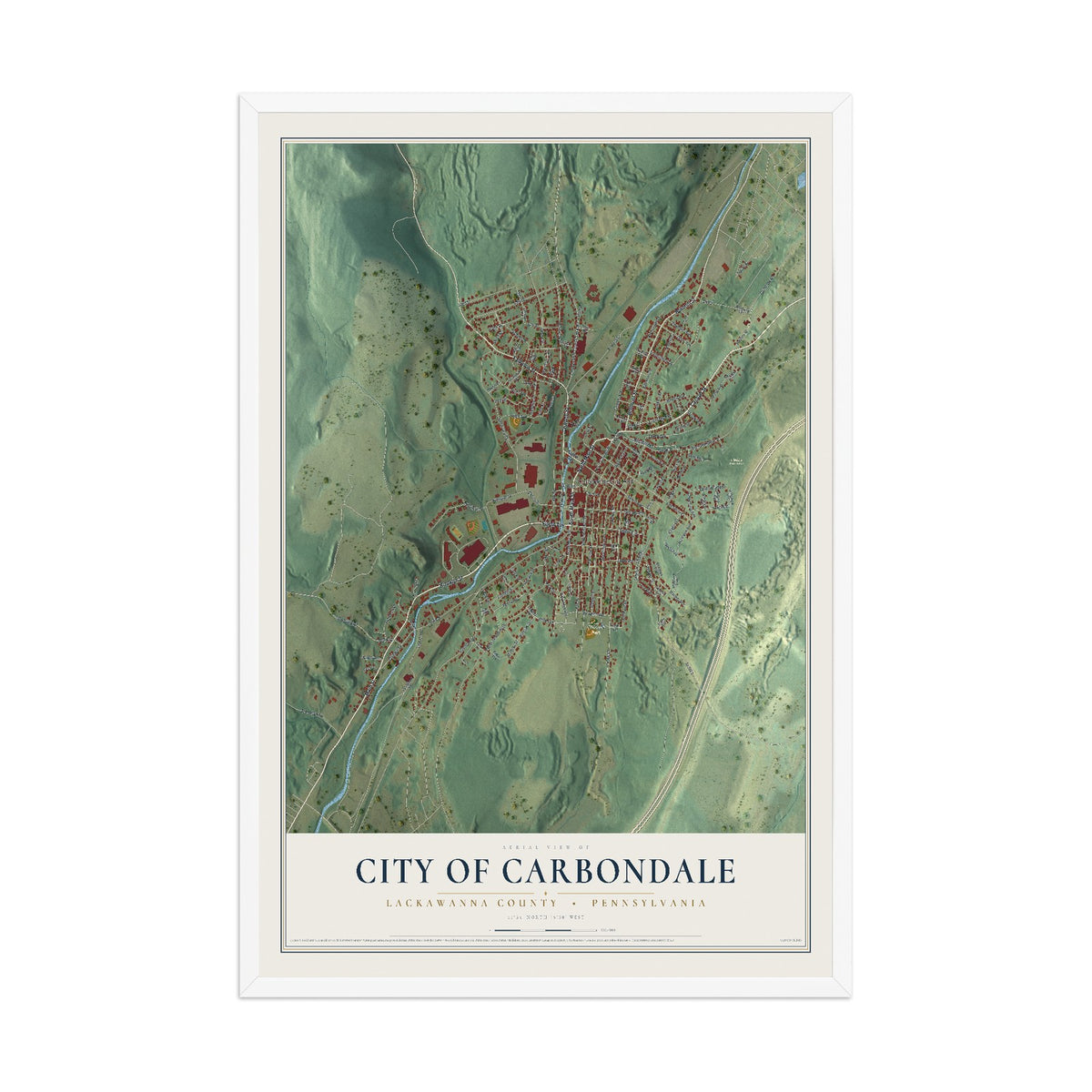 Map of the City of Carbondale, Lackawanna County, Pennsylvania, 12 x 18 inch print in a white wood frame