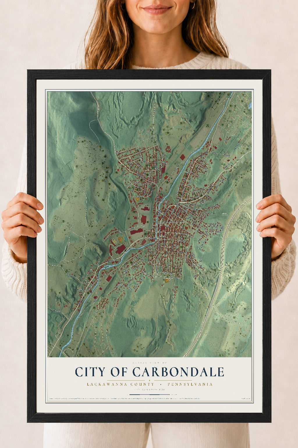 Map of the City of Carbondale, Lackawanna County, Pennsylvania, 18 x 24 inch print in a black wood frame
