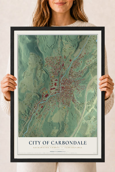 Map of the City of Carbondale, Lackawanna County, Pennsylvania, 18 x 24 inch print in a black wood frame