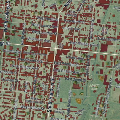 Close-up of the map of Carlisle, Pennsylvania print showing street and building detail