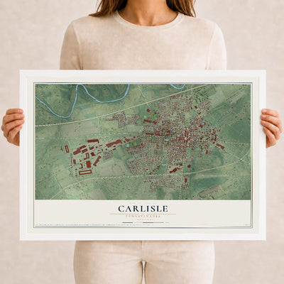 Map of Carlisle, Pennsylvania, 12 x 18 inch print in a white wood frame