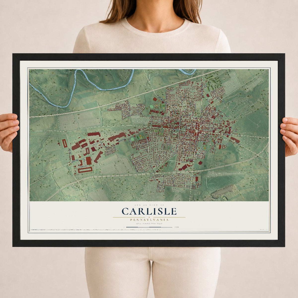 Map of Carlisle, Pennsylvania, 18 x 24 inch print in a black wood frame