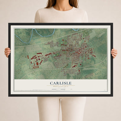 Map of Carlisle, Pennsylvania, 24 x 36 inch print in a black wood frame