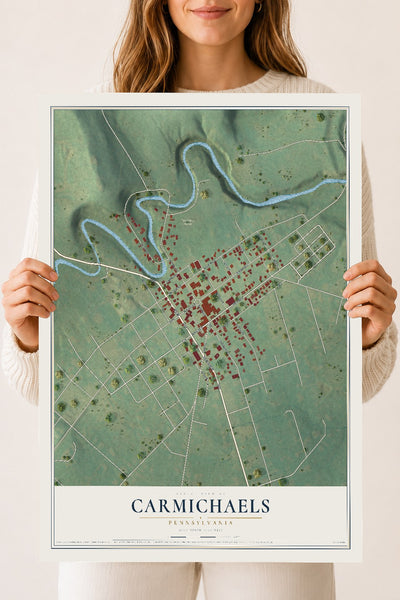 Map of Carmichaels, Pennsylvania, 18 x 24 inch unframed archival matte print